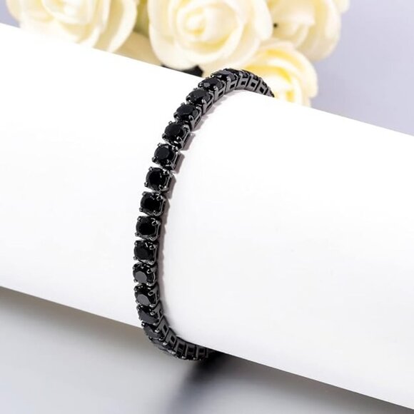 NWT Black Hypoallergenic Cubic Zirconia Tennis Slider Bracelet - Picture 2 of 5